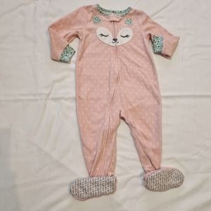 Little girls pink fox one-piece pajamas Sz 24m Carter's